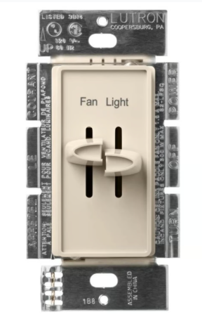 Lutron S2-LFSQH-LA Skylark Dual Dimmer Switch and 3-Speed Fan Control, 300W Incand./Halogen and 1.5A Fan, No Neutral Required, Light Almond Finish