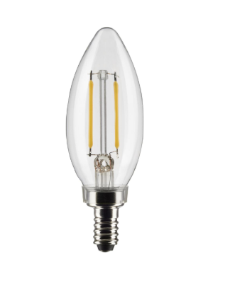 SATCO S21262 3 Watt B11 LED; Clear; Candelabra base; 90 CRI; 2700K; 120 Volt Light Bulb