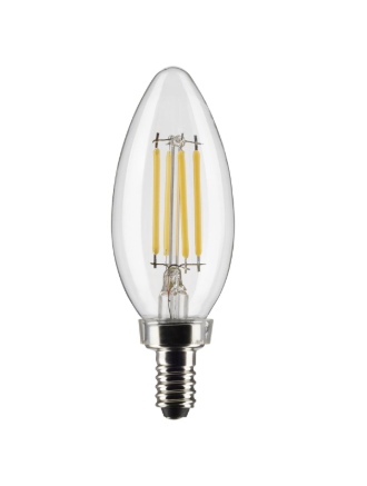 SATCO S21266 4 Watt B11 LED; Clear; Candelabra base; 90 CRI; 3500K; 120 Volt Light Bulb