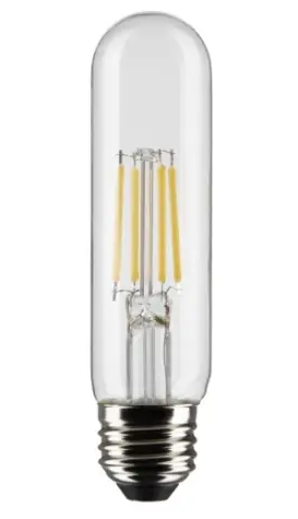 SATCO S21862 LED T10 Bulb, Dimmable, E26, Wattage 5.5W, Lumens 450 lm, Voltage 120V, Color Temperature 2700K, Clear, 2PK