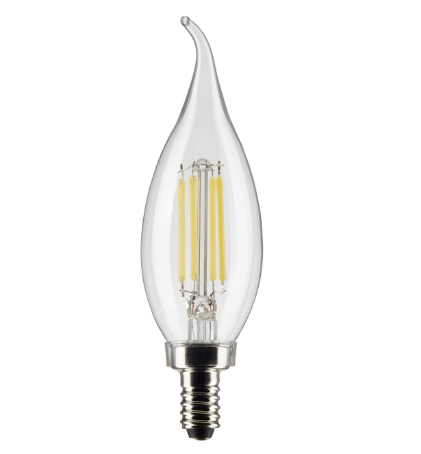 SATCO S21883 5.5 Watt CA10 LED; Clear; Candelabra Base; 5000K; 120 Volt; 2-Card Light Bulb