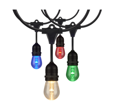 SATCO S8033 48Ft LED String Light; 15-S14 lamps; 12 Volts; RGBW with Infrared Remote
