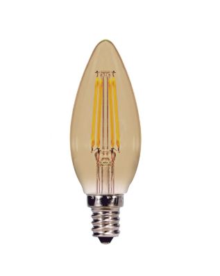 SATCO S9986 3.5 Watt Torpedo CTA LED; Amber; Candelabra base; 2000K; 300 Lumens; 120 Volt Light Bulb