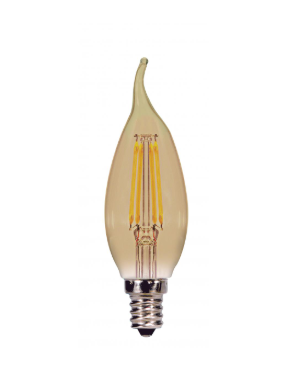 SATCO S9987 3.5 Watt Flame CFA LED; Amber; Candelabra base; 2000K; 300 Lumens; 120 Volt Light Bulb