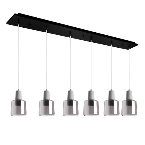 Kuzco Lighting MP12506BKSM-06 Samson 6-in 6 Head Multi Pendant Ceiling Light - CCT: 3000K - Finish: Black/Smoked Glass