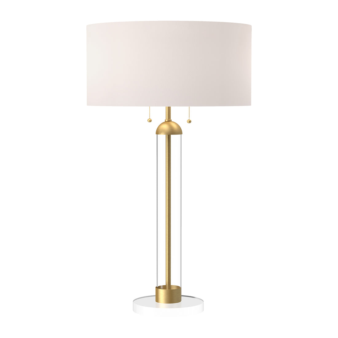Alora Mood TL567218BGWL Sasha 18-Inch Table Lamp, Brushed Gold & White Linen, Clear Glass, Crystal Base, Omni-Directional Light, E26 Bulb, Pull Chain Switch