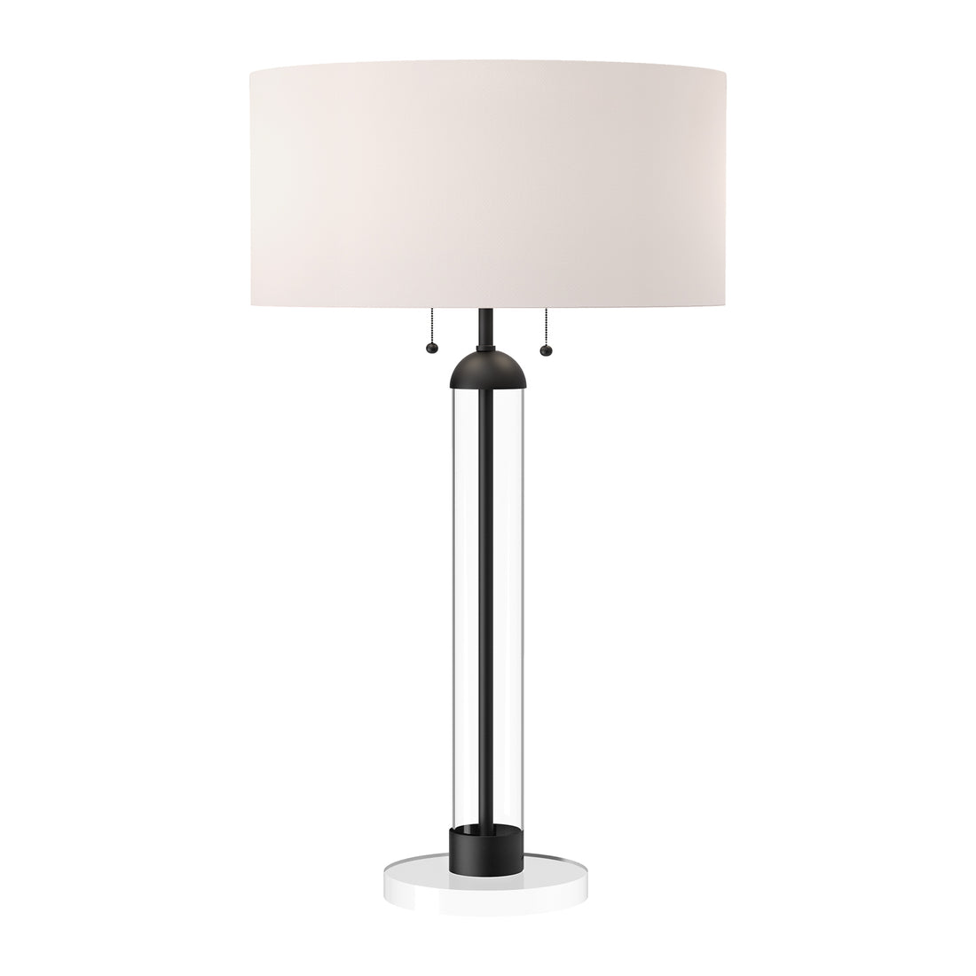 Alora Mood TL567218MBWL Sasha 18-Inch Table Lamp, Matte Black/White Linen, Clear Glass, Crystal Base, Omni-Directional Light, E26 Bulb, Pull Chain Switch