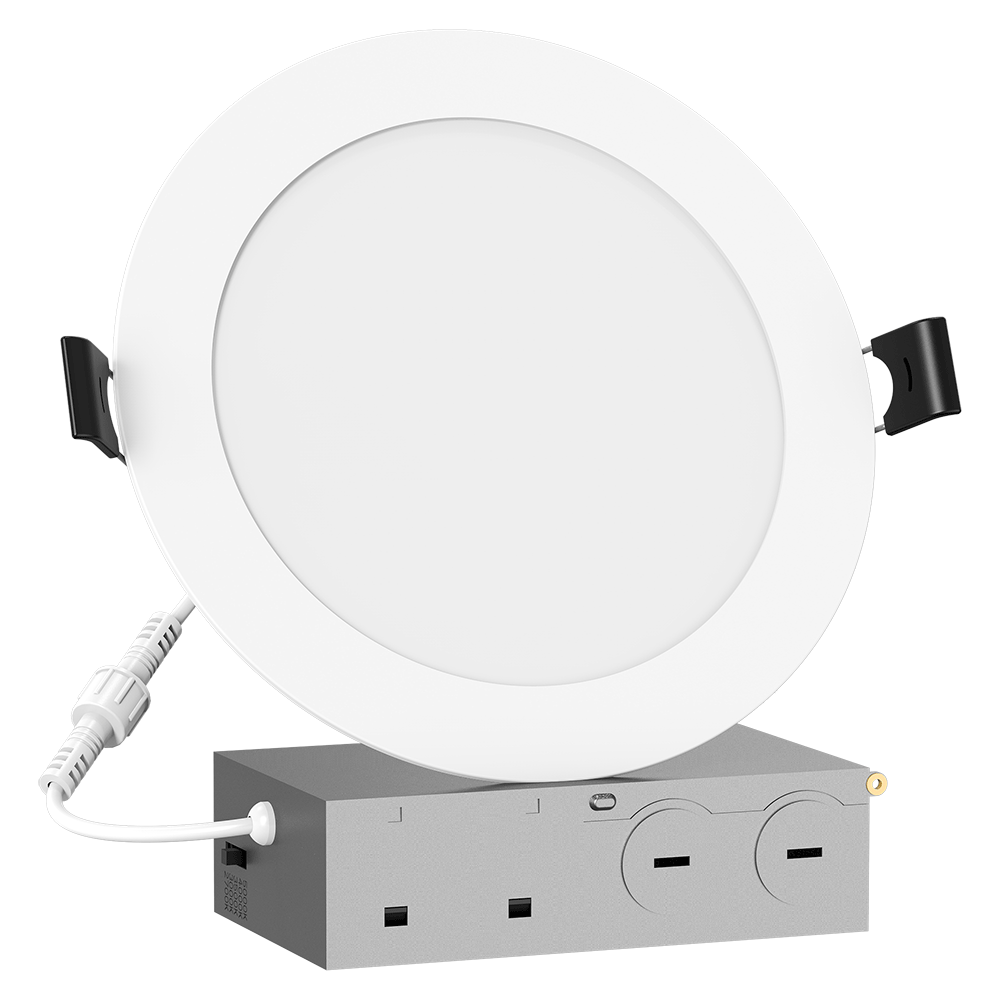 Lotus LED Lights SC-DL12-D06H-A1-61RE-WH 6″ Lotolite Slim Round Panel LED – 12W, 1330-1460 Lumens, 5CCT (2700K-5000K), 110° Beam, Triac Dimming (10-100%), CRI 90+, Wet Rated, White 28 Pack