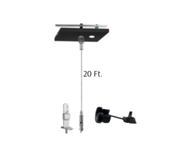 Westgate SCL-CSQ1P-20FT-NC-BK 20ft 1/16 Inch Single Square Suspension Canopy Set With Keyhole End Connector, Power Side without Cord Black Finish