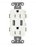 Lutron SCR-15-UBTR-GL Claro 15A Tamper Resistant Receptacle - Dual Usb - Glacier White Finish