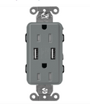 Lutron SCR-15-UBTR-SL Claro 15A Tamper Resistant Receptacle - Dual Usb - Slate Finish