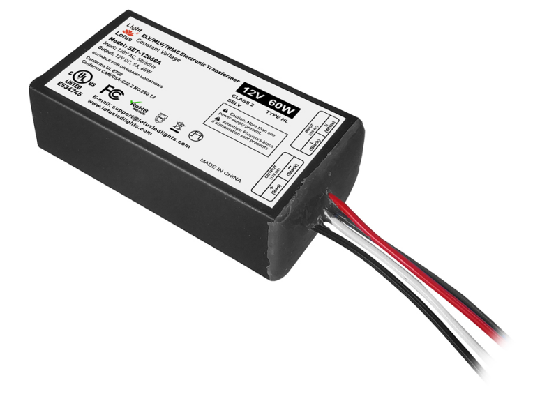Lotus LED Lights SET-12060A Dimmable Mini Electronic Transformer, 12V, 60W