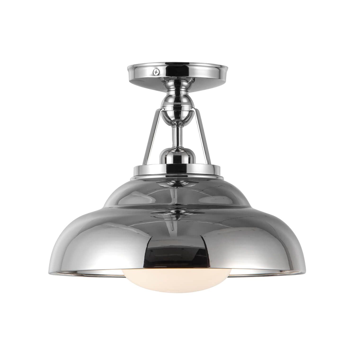 Alora Lighting SF344012PNGO 12" Palmetto 1-Light LED Semi-Flush Mount - Polished Nickel / Steel Spun Shade / Glossy Opal Glass