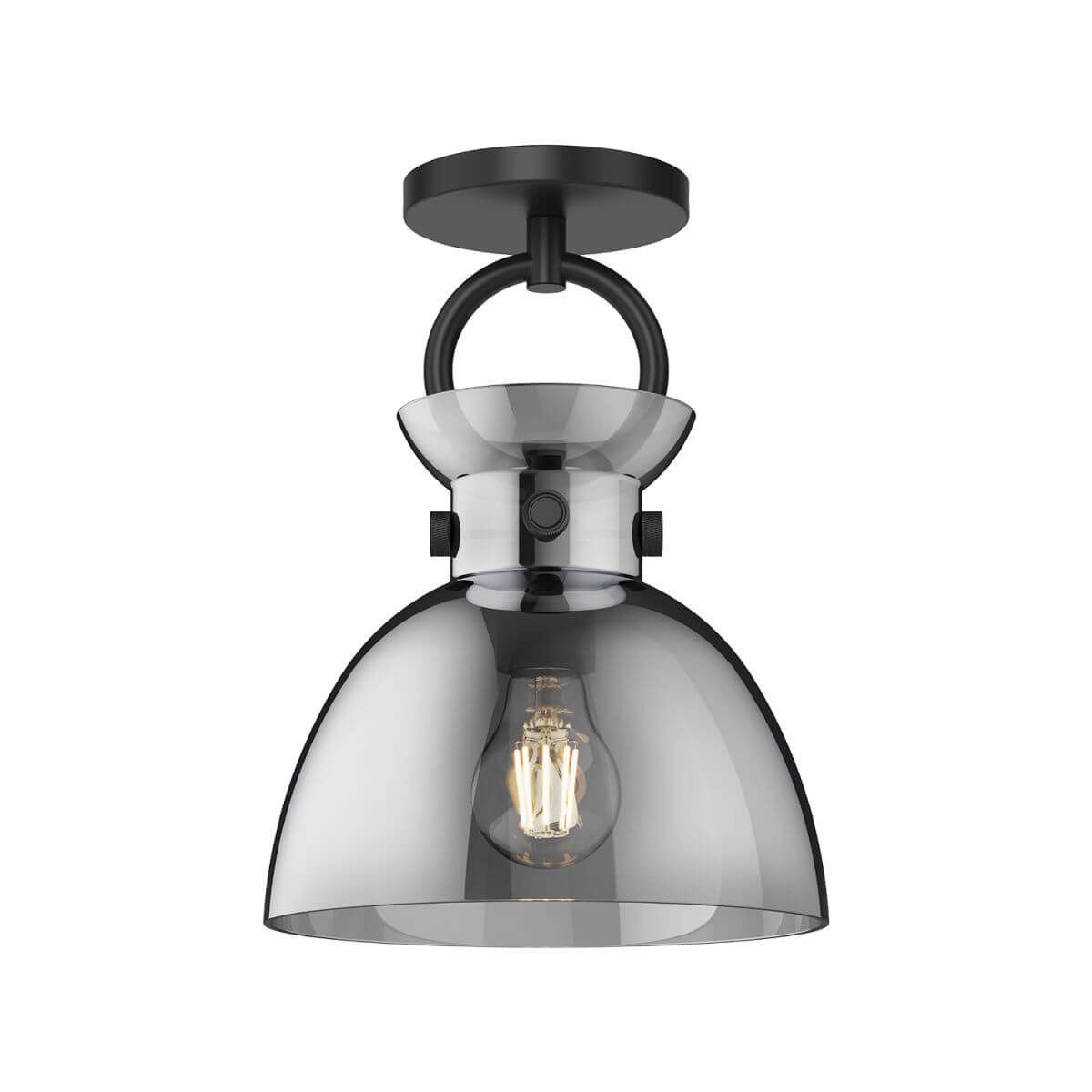 Alora Mood SF411809MBSM 9" Waldo 1-Light LED Semi-Flush Mount - Matte Black / Smoked Glass
