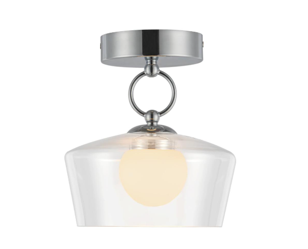 Alora Mood SF443308CHCL-UNV Leota 8" Wide LED Semi-Flush Ceiling Fixture with Clear and Opal Glass Shades, 9W, 3000K, 705lm, Chrome Finish