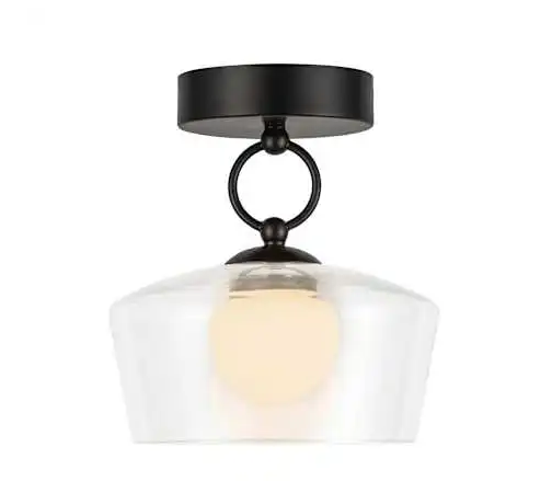Alora Mood SF443308MBCL-UNV Leota 8" Wide LED Semi-Flush Ceiling Fixture with Clear and Opal Glass Shades, 9W, 3000K, 705lm, Matte Black Finish
