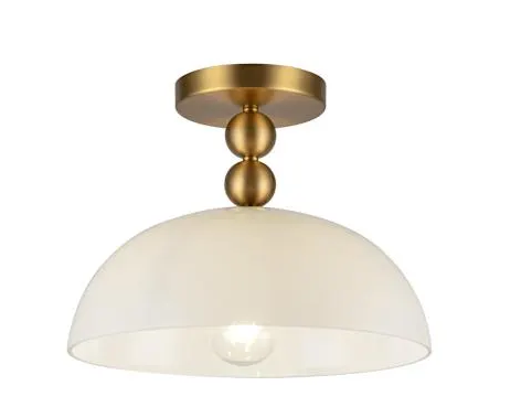 Alora Mood SF459012BGGO Paisley 12" Wide Semi-Flush Ceiling Fixture with Opal Glass Shade, Brushed Gold Finish