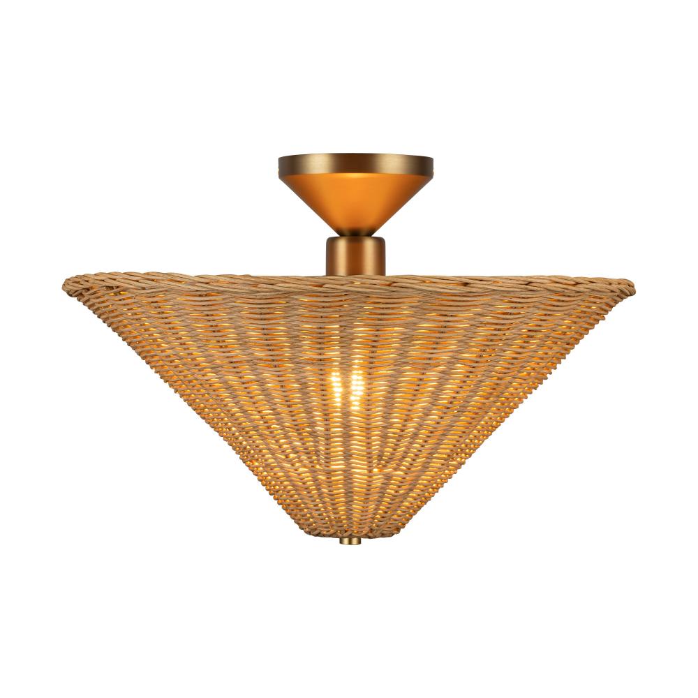 Alora Mood SF497016BGRA Bridgette 1 Light 16.38 inch Brushed Gold and Rattan Semi-Flush Mount Ceiling Light