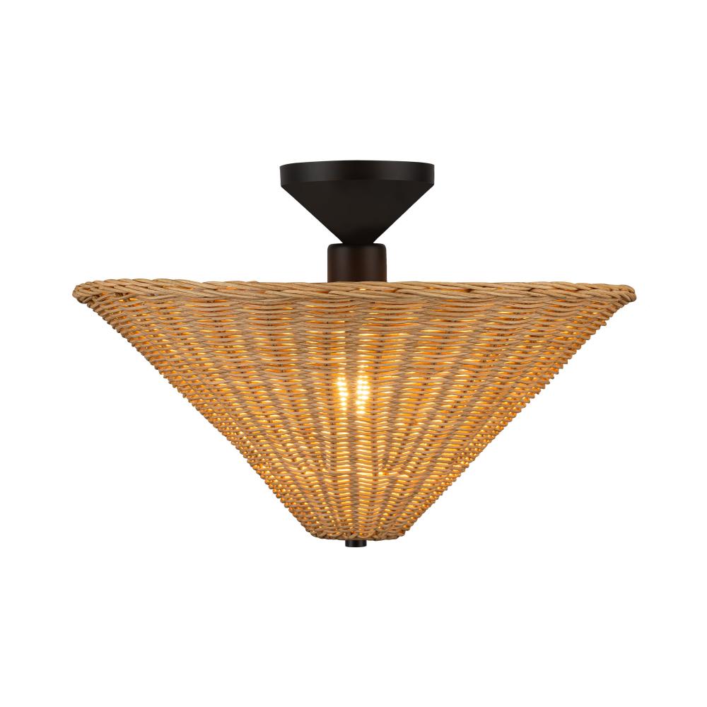 Alora Mood SF497016MBRA Bridgette 1 Light 16.38 inch Matte Black/Rattan Socket Semi-Flush Mount Ceiling Light