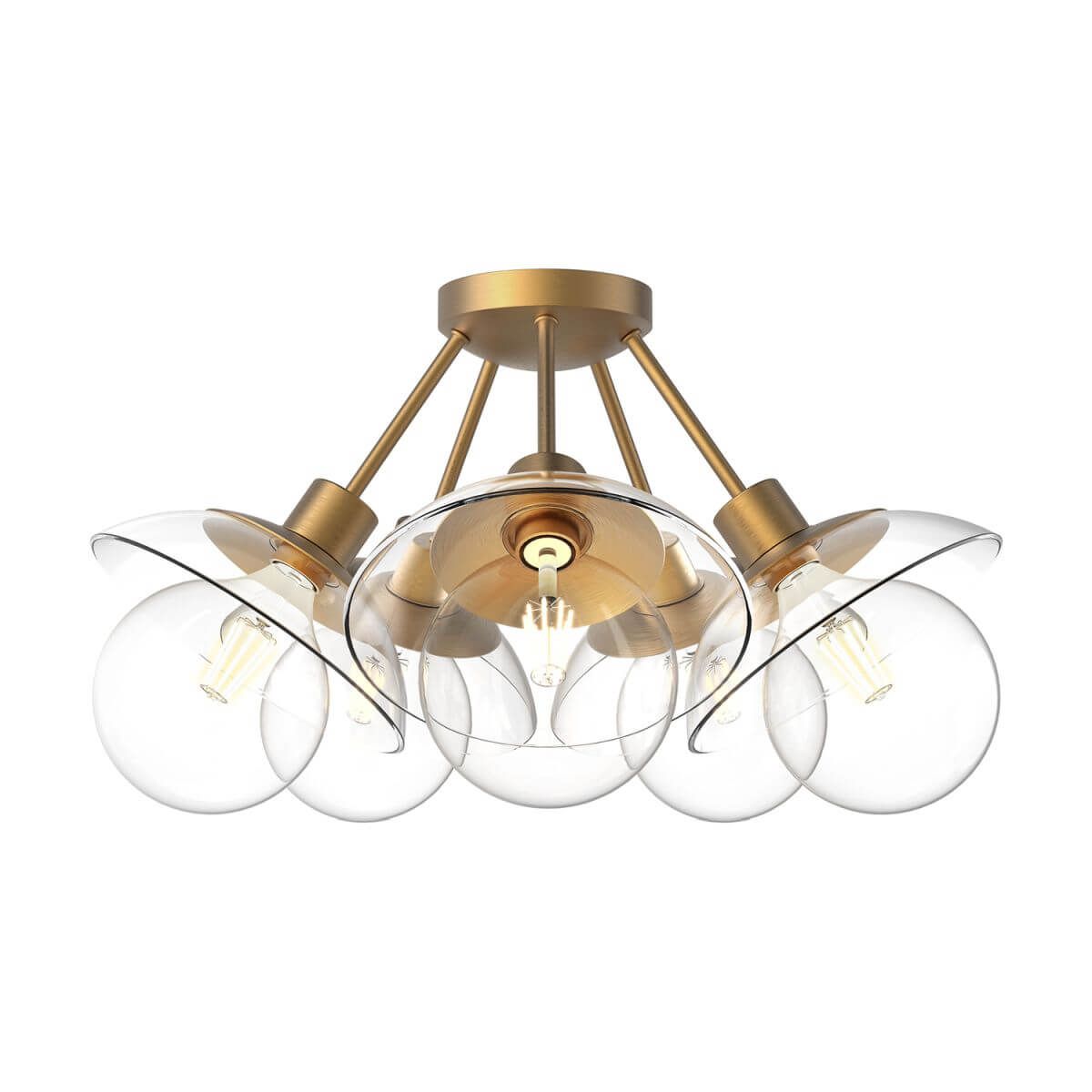 Alora Mood SF517220AGCL 20" Francesca 5-Light LED Semi-Flush Mount - Aged Gold / Clear Glass