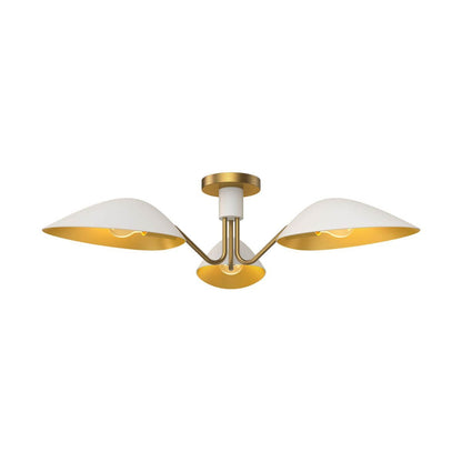 Alora Mood SF550332WHAG 32" Oscar 3-Light LED Semi-Flush Mount - White / Aged Gold