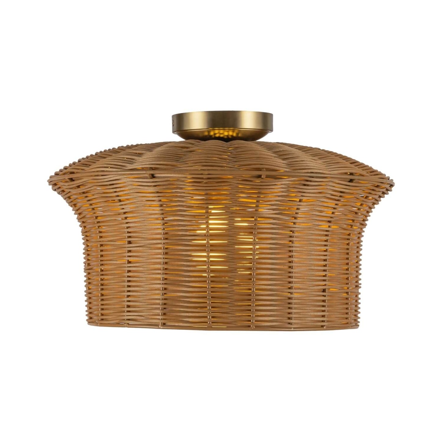 Alora Mood SF641016BG 16" kai 1-Light LED Semi-Flush Mount - Brushed Gold / Rattan Shade