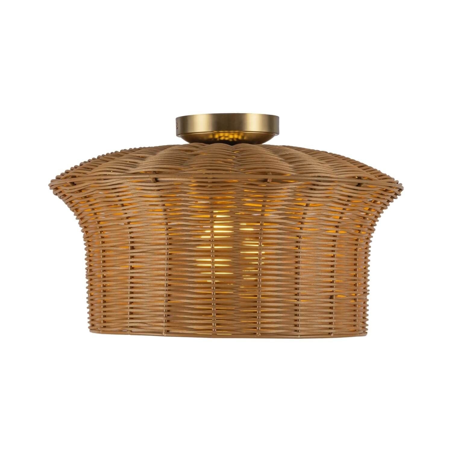Alora Mood SF641016BG 16" kai 1-Light LED Semi-Flush Mount - Brushed Gold / Rattan Shade