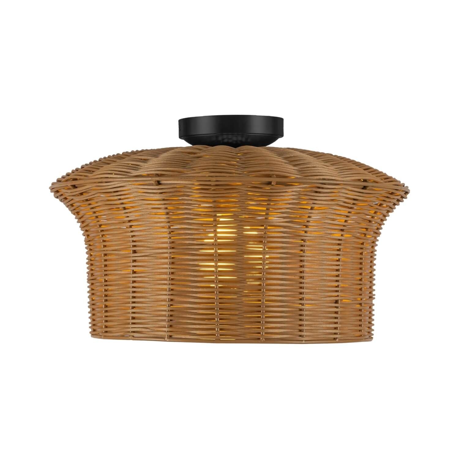 Alora Mood SF641016MB 16" kai 1-Light LED Semi-Flush Mount - Matte Black / Rattan Shade