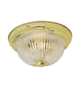 Nuvo SF76-092 2 Light - 13" Flush Mount Light with Clear Ribbed Glass - Polished Brass Finish