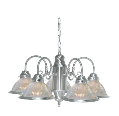 Nuvo SF76-444 5 Light 22 Inches - LED Chandelier with Clear Ribbed Glass - Brushed Nickel Finish
