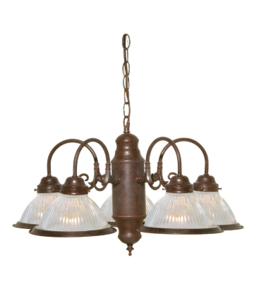 Nuvo SF76-445 5 Light 22 Inches, 60W - LED Chandelier with Clear Ribbed Glass - Old Bronze Finish