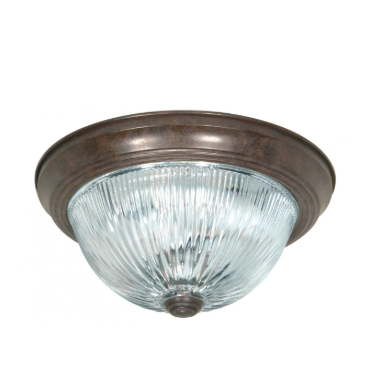 Nuvo SF76-606 2 Light - 11" - LED Flush Mount Light - Clear Ribbed Glass - Old Bronze Finish