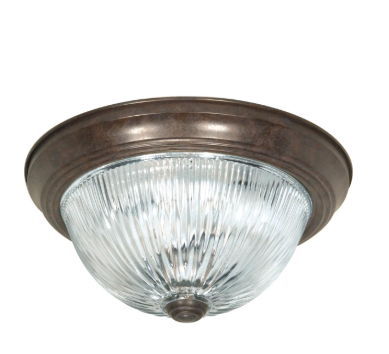 Nuvo SF76-608 3 Light - 15" - LED Flush Mount Light - Clear Ribbed Glass - Old Bronze Finish