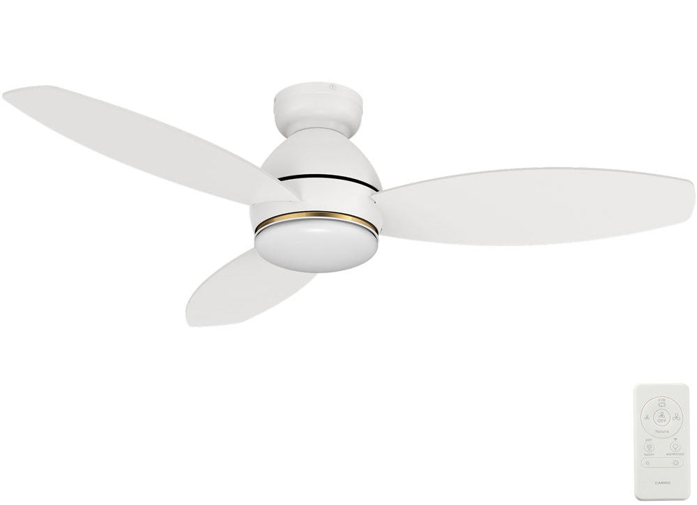 Carro USA SFR483Q6-L12-W1-1-FM 48" Hobart Smart Ceiling Fan With LED Light Kit - Fixture Finish: White With Gold - Blade Finish: White