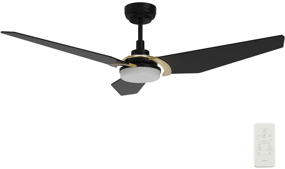 Carro USA SFR523B-L12-B2-1G 52" KAJ Smart Ceiling Fan With LED Light Kit - Fixture Finish: Black - Blade Finish: Black (Gold Detail)