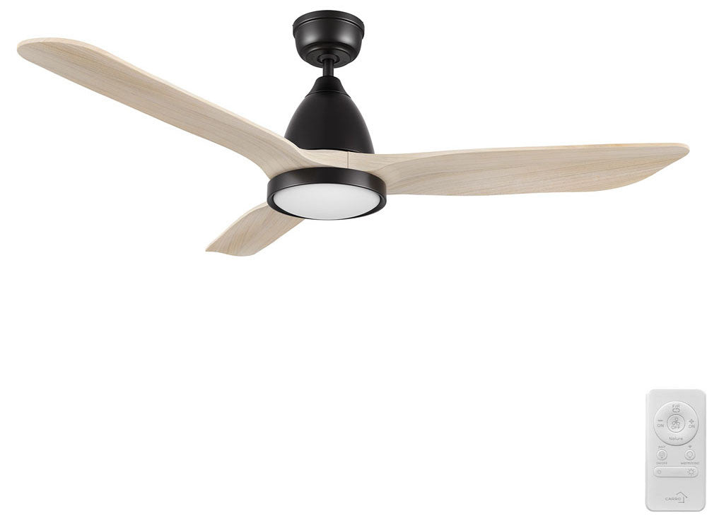 Carro USA SFR523F3-L12-BM1-1 52" Garrick Smart Ceiling Fan With LED Light Kit - Fixture Finish: Black - Blade Finish: Whitewashed