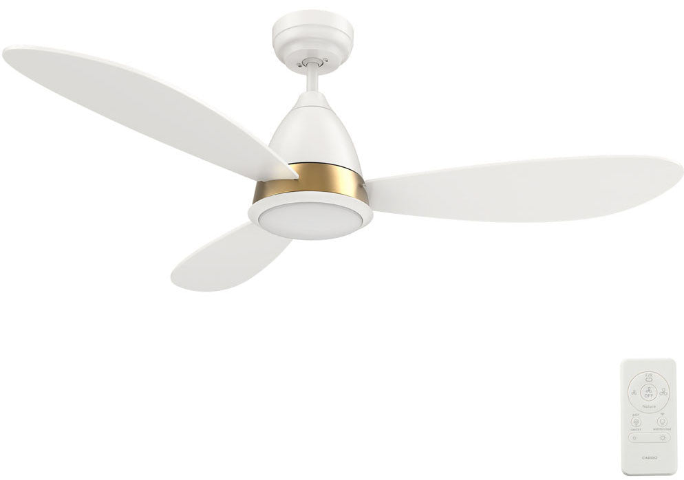 Carro USA SFR523Q7-L12-W1-1A 52" York Contemporary LED Ceiling Fan - Fixture Finish: White with Gold - Blade Finish: White