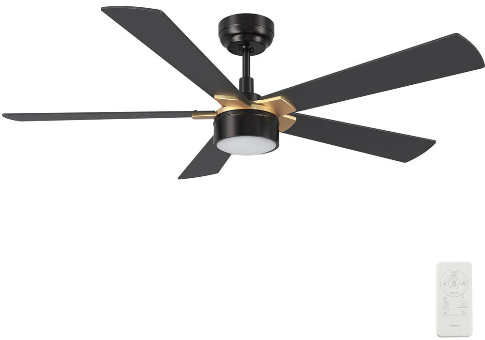 Carro USA SFR525B5-L11-B2-1G 52" Stockton Contemporary LED Home Ceiling Fan - Fixture Finish: Black - Blade Finish: Black (Gold Detail)