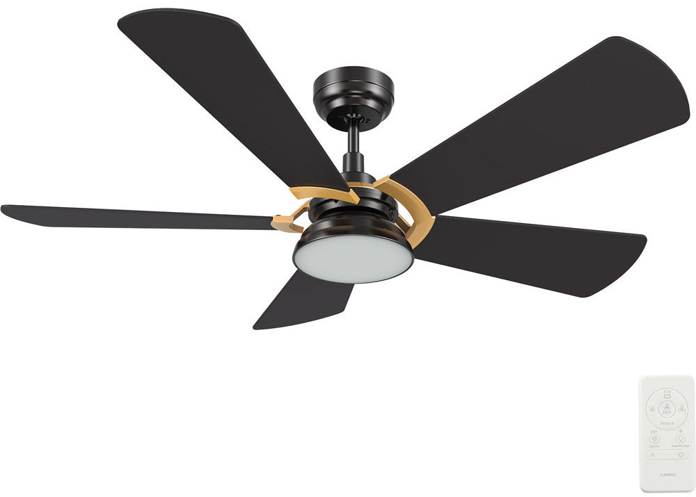 Carro USA SFR525B6-L12-B2-1G 52" Savili Modern LED Home Ceiling Fan - Fixture Finish: Black- Blade Finish: Black (Gold Detail)