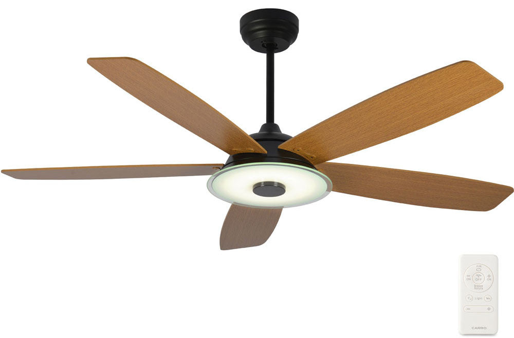 Carro USA SFR525H-L13-B9-1 52" Journey Smart Ceiling Fan With LED Light Kit - Fixture Finish: Black - Blade Finish: Red Mahogany