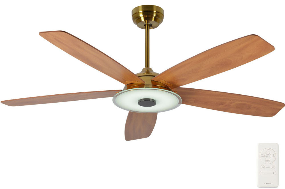 Carro USA SFR525H-L13-G3-1 52" Journey Smart Ceiling Fan With LED Light Kit - Fixture Finish: Gold - Blade Finish: Cherrywood