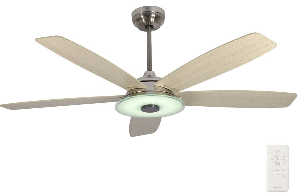 Carro USA SFR565H-L13-S6-1 56" Journey Smart Ceiling Fan With LED Light Kit - Fixture Finish: Brushed Nickel - Blade Finish: Light Chestnut
