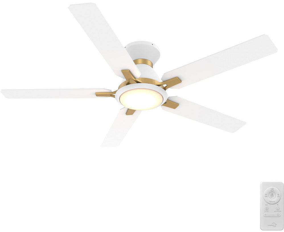 Carro USA SFR525J-L12-W1-1G-FMA 52" Espear Smart Ceiling Fan With LED Light - Fixture Finish: White With Gold- Blade Finish: White (Gold Detail)