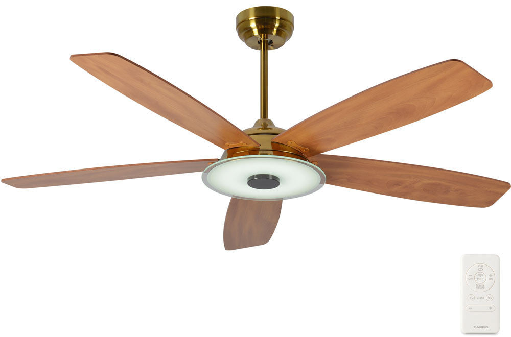 Carro USA SFR565H-L13-G3-1 56" Journey Smart Ceiling Fan With LED Light Kit - Fixture Finish: Gold - Blade Finish: Cherrywood