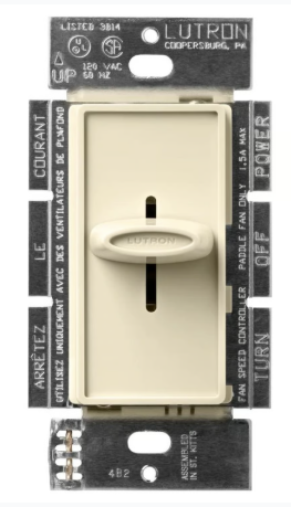 Lutron SFSQ-FH-AL Skylark Quiet 3-Speed Fan Control, No 1.5A 3-Speed Ceiling Fan, 120V, Single Pole/3-Way, Almond