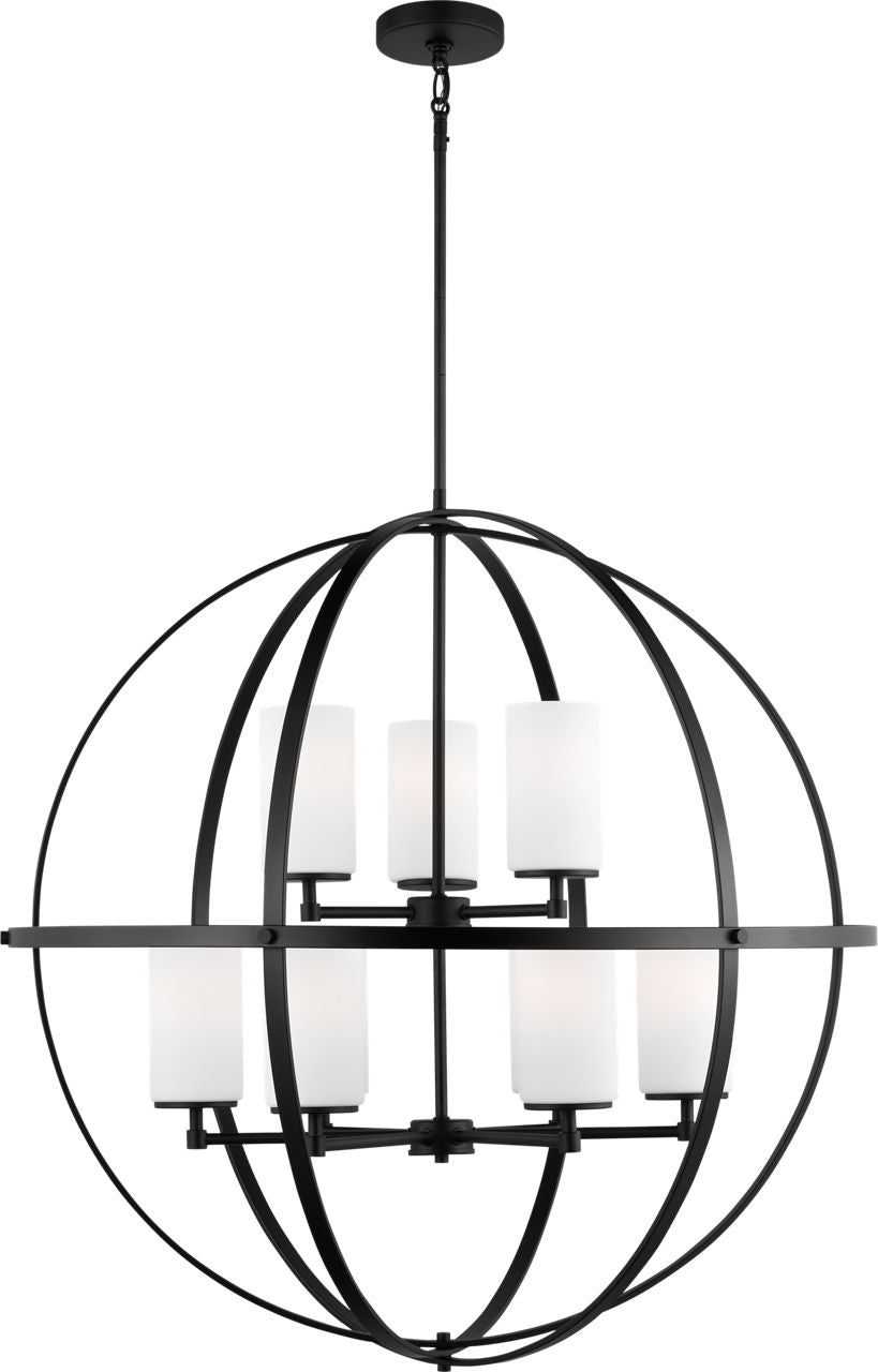 Generation Lighting Alturas 9 light chandelier in Midnight Black with etched white glass