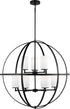 Generation Lighting Alturas 9 light chandelier in Midnight Black with etched white glass