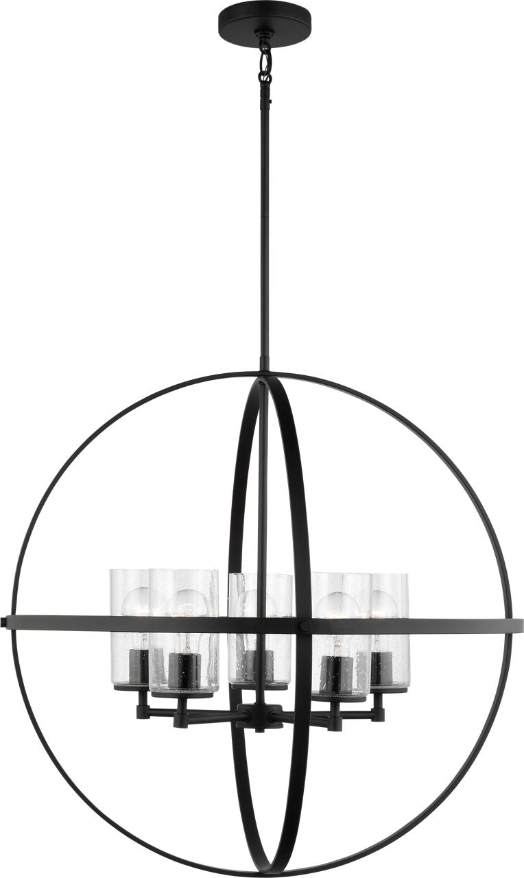 Generation Lighting Alturas 5 Light Midnight Black chandelier with clear seeded glass shades