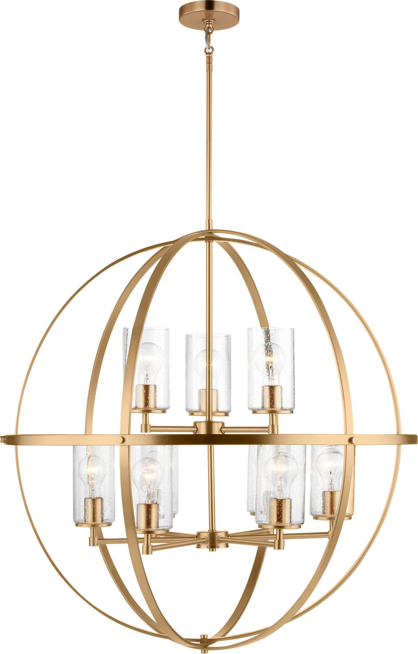 Generation Lighting Alturas 9 light satin brass chandelier with clear seeded glass