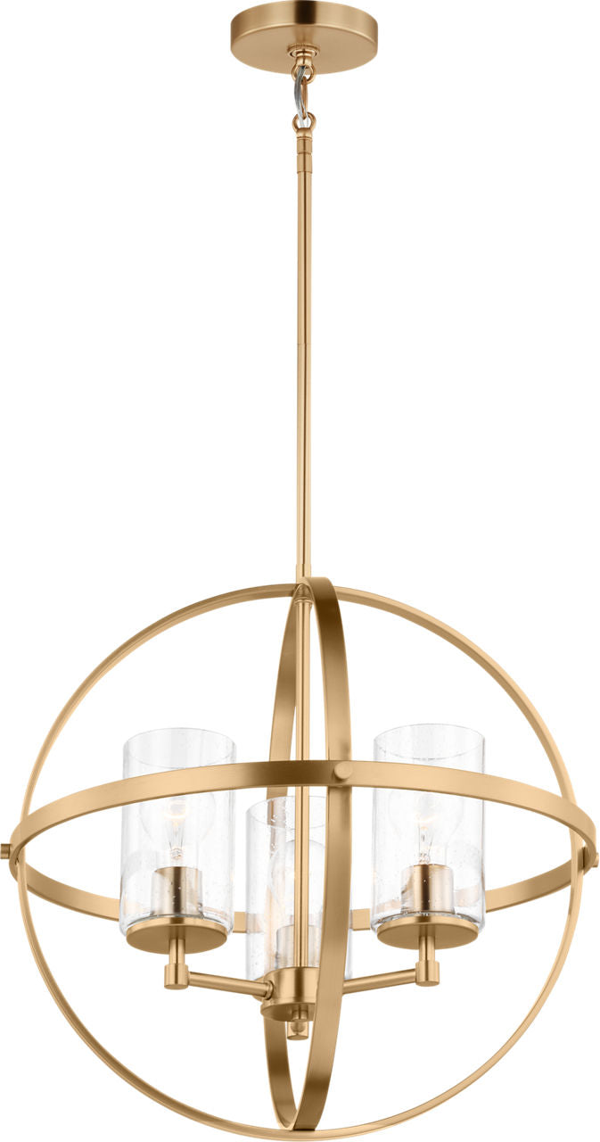 Generation Lighting Alturas 3 light satin brass chandelier with clear seeded glass